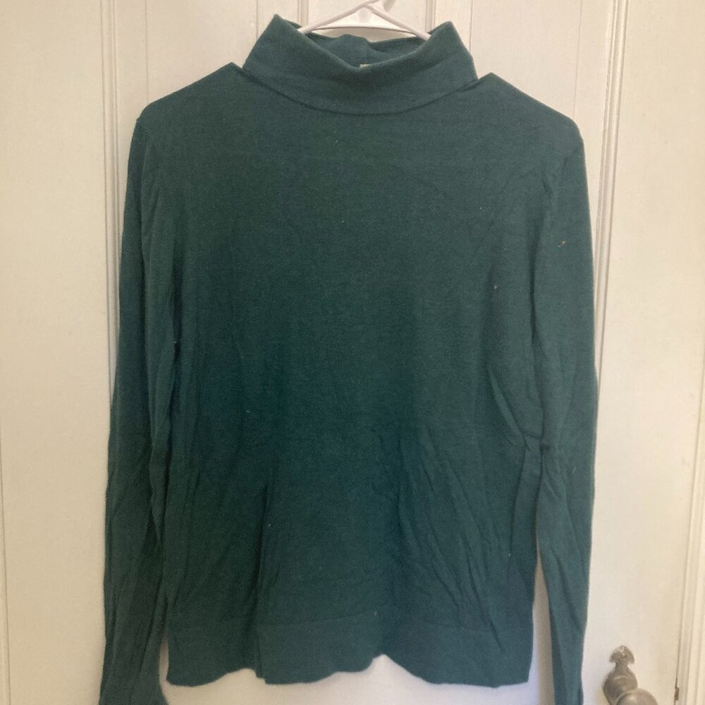 Stretchy Soft Joan Vass Emerald Green Turtleneck Sweater